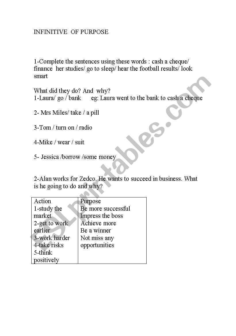 infinitive of purpose worksheet