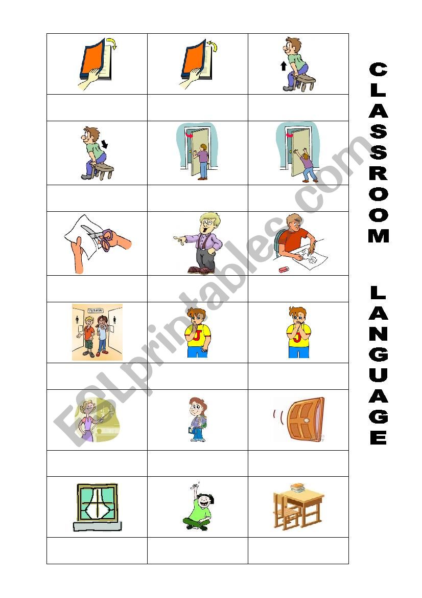 classroom language - cutting and matching 