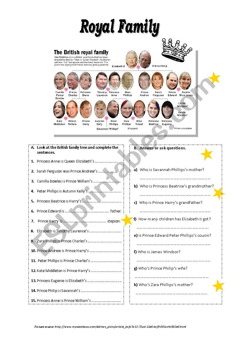 Royal Family Tree worksheet