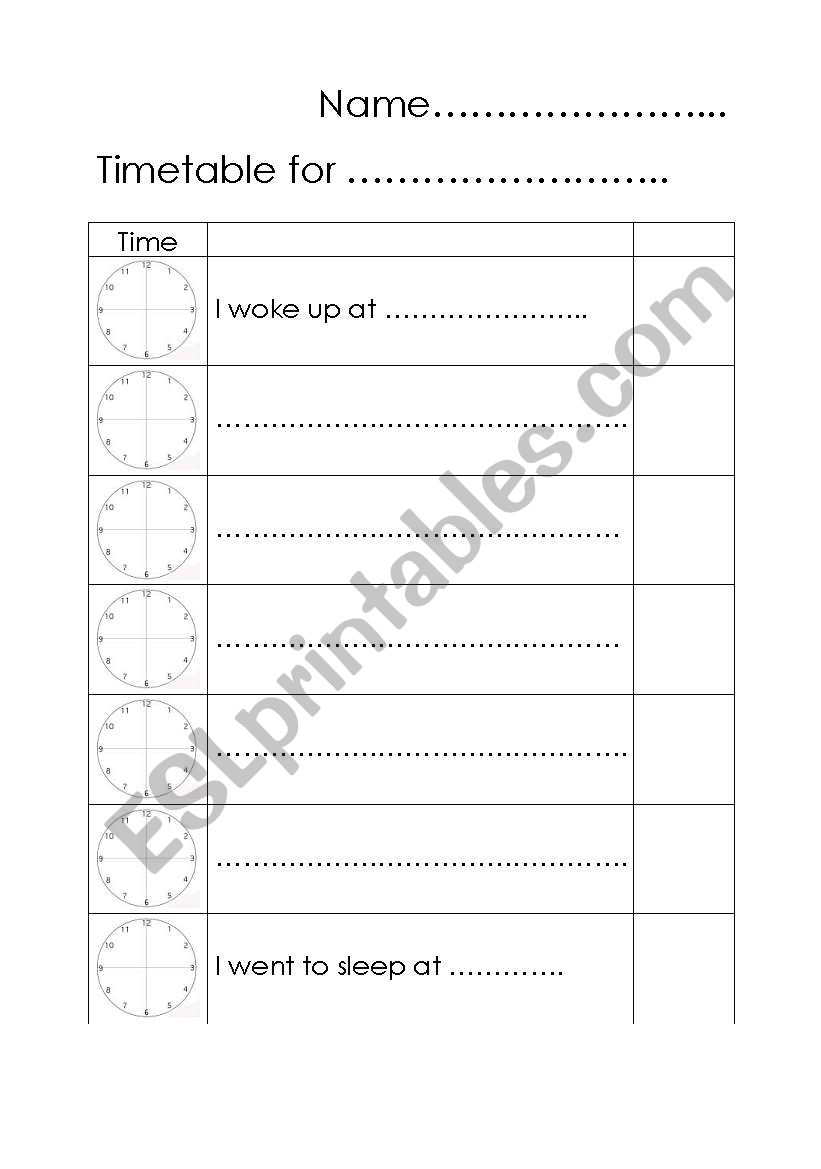 Past simple timetable sheet worksheet