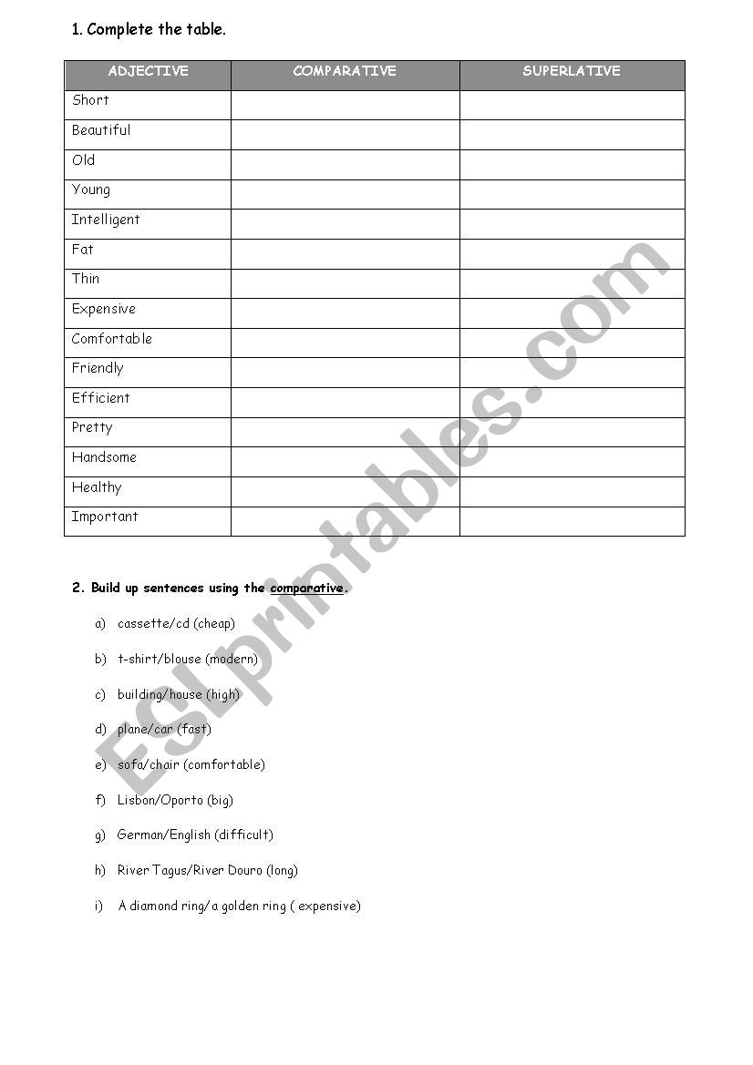 comparative and superlative worksheet