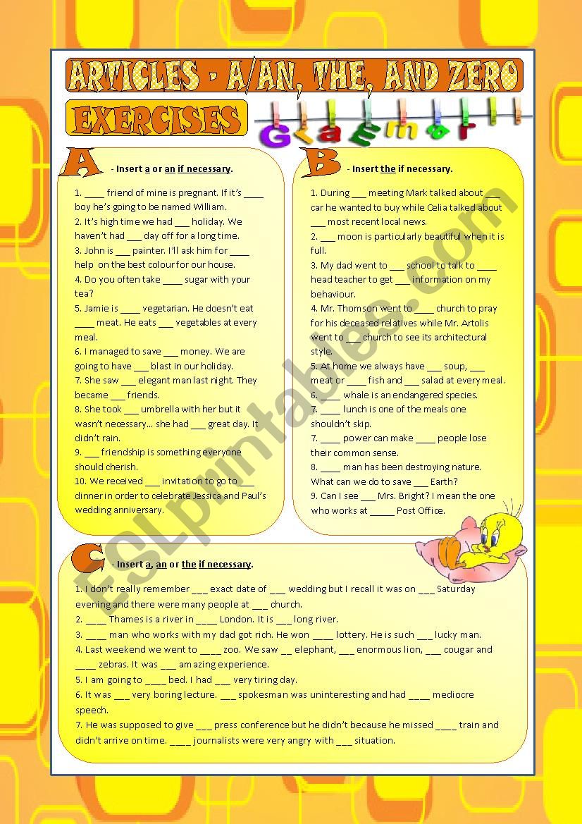 Definite, indefinite and zero articles