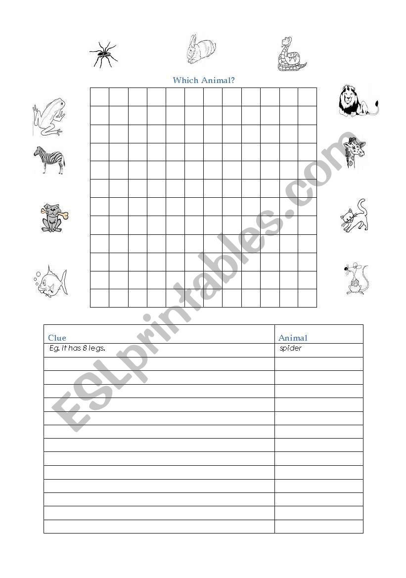 MYO Animal Wordsleuth worksheet