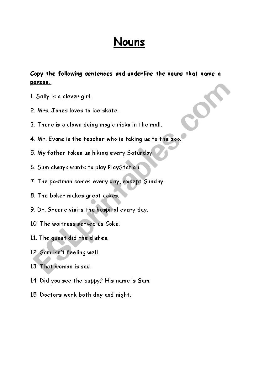 Nouns worksheet