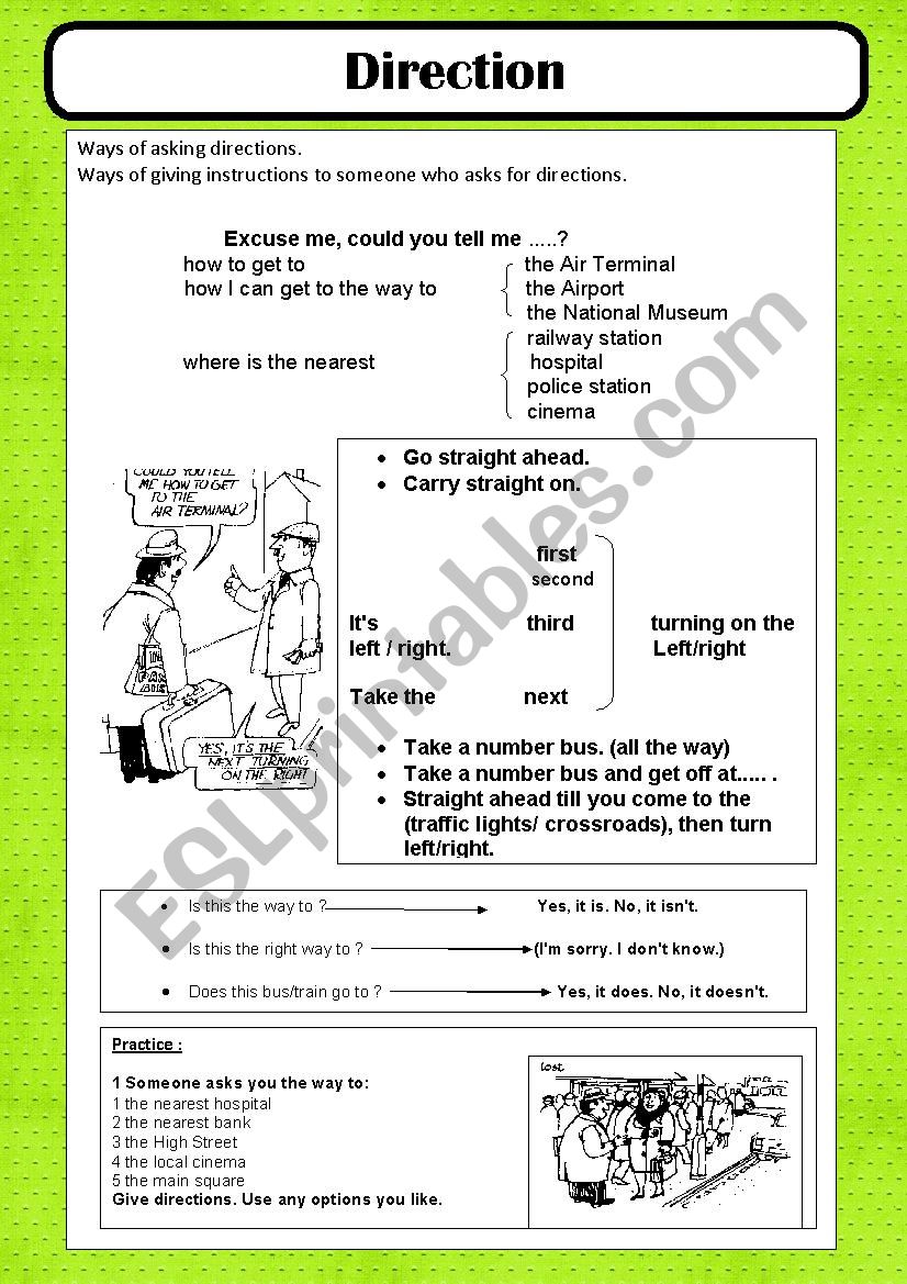 Direction worksheet