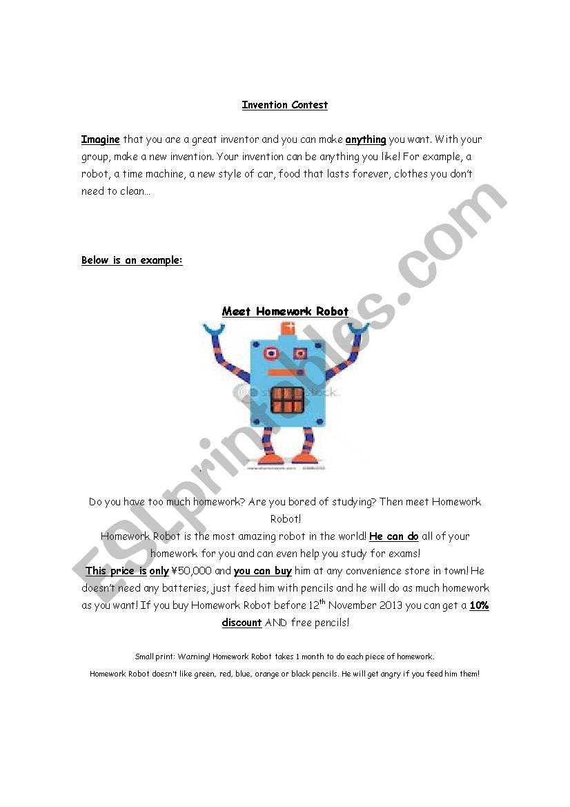 Invention Contest worksheet