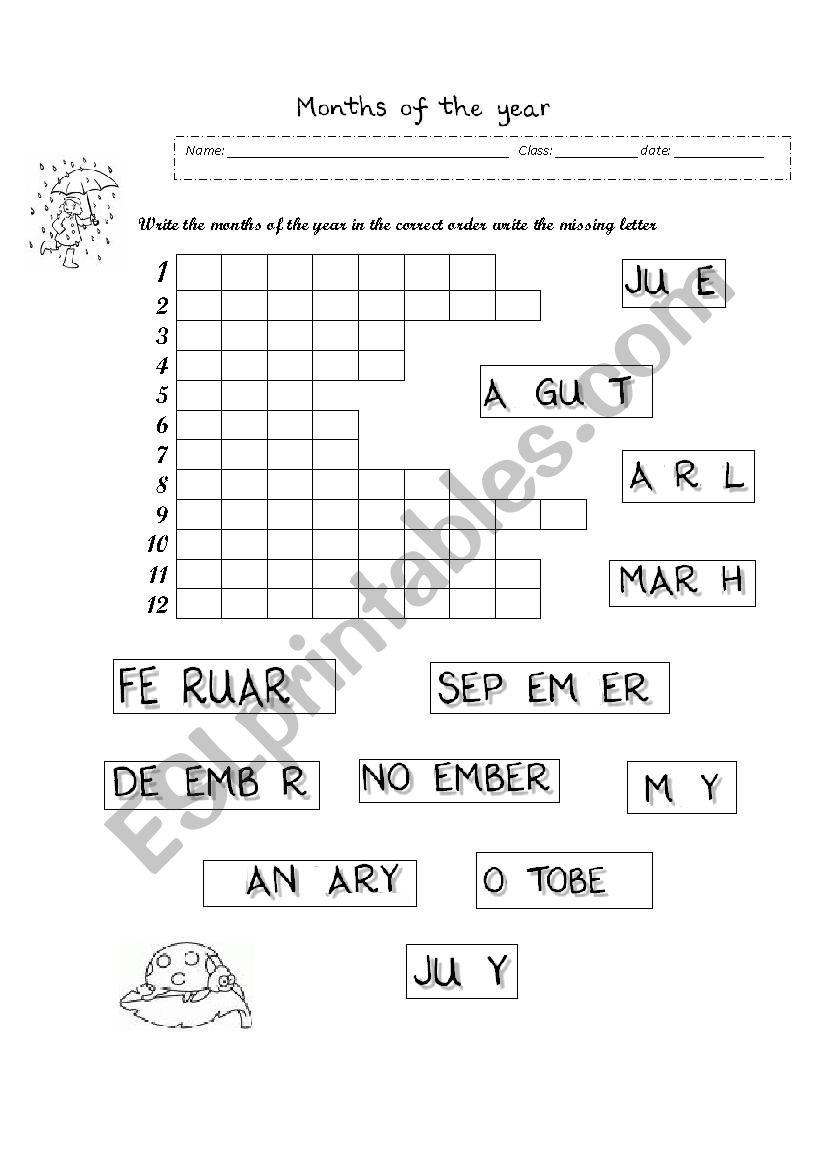 months of the year worksheet