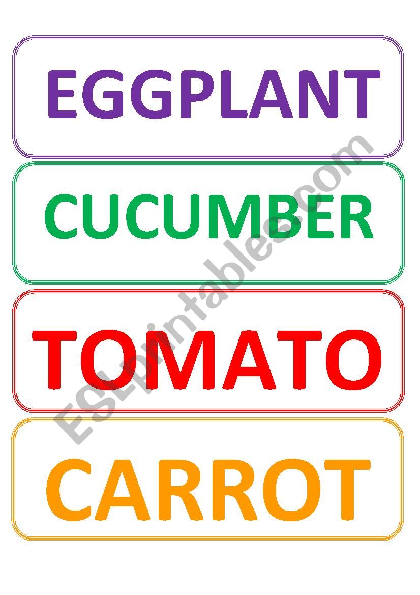 vegetables words flash cards worksheet
