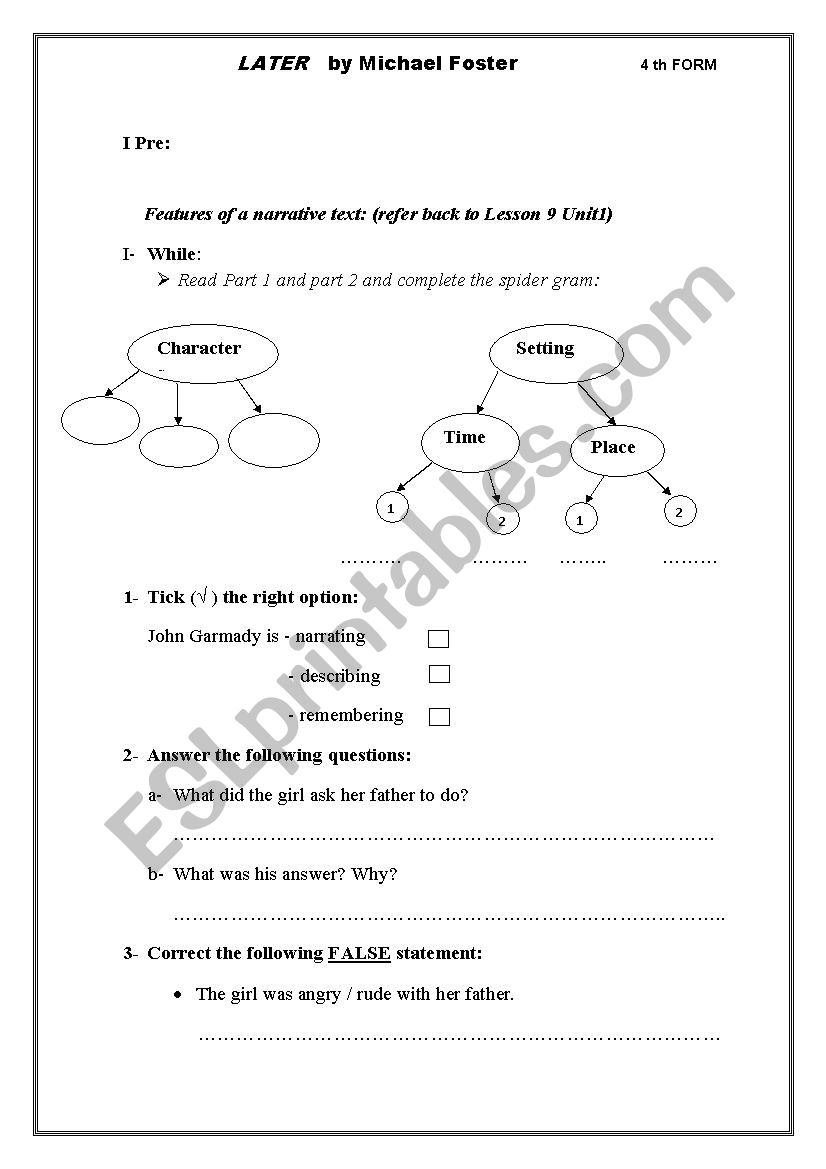 Later by Michael Foster worksheet