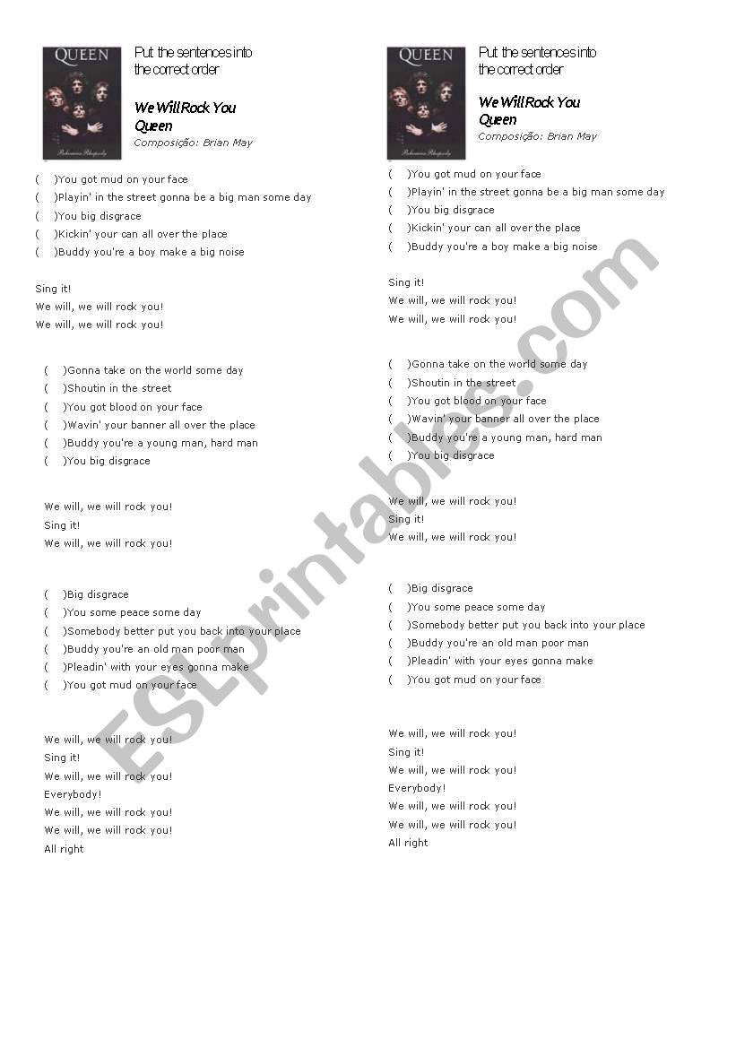 We will rock you - Queen worksheet