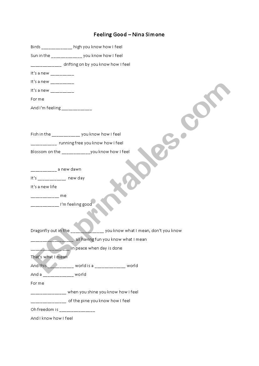  Feeling Good - Nina Simone worksheet