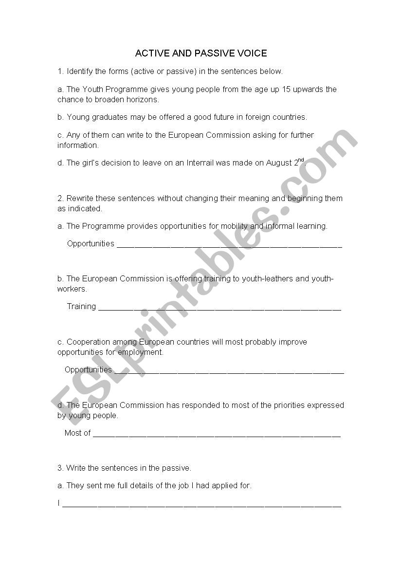 Active and Passive Voice worksheet