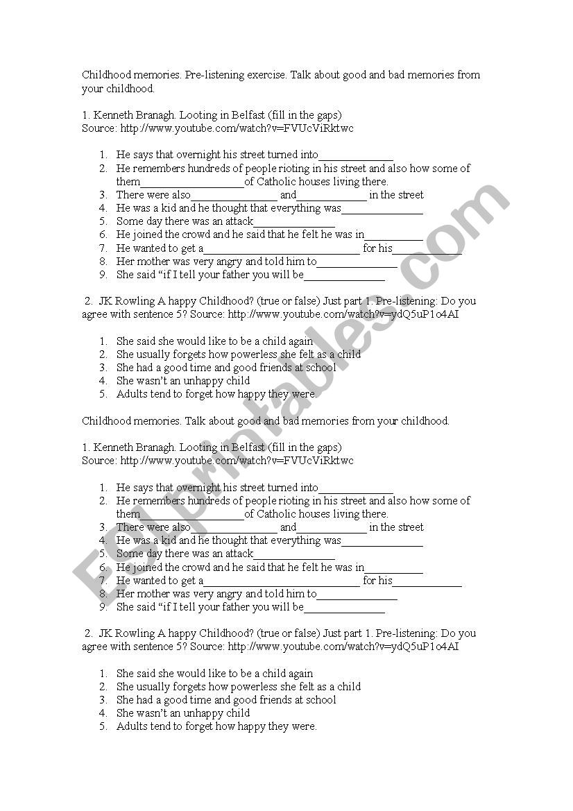 Childhood Stories worksheet