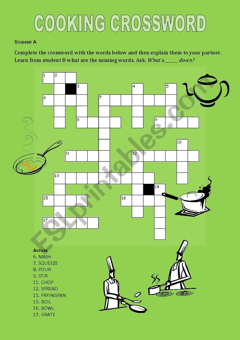 Cooking crossword v.2 - PAIRWORK/SPEAKING ACTIVITY (coloured)