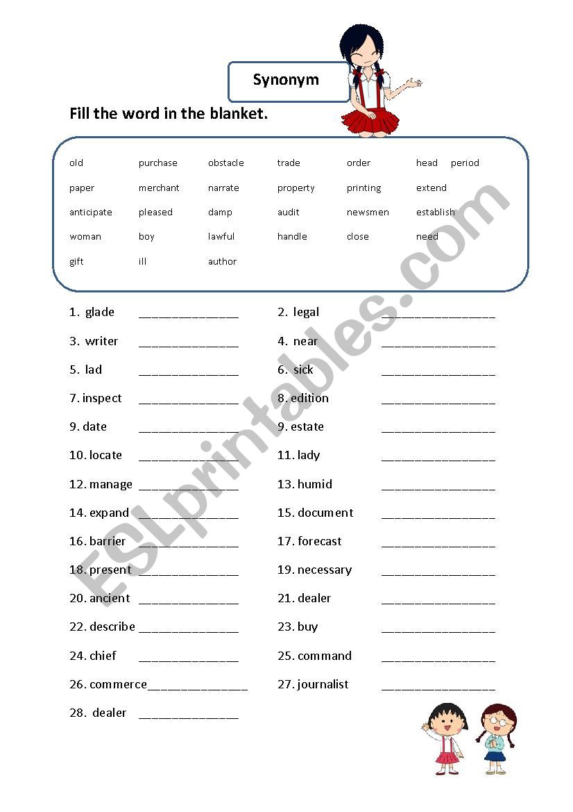 Synonym worksheet