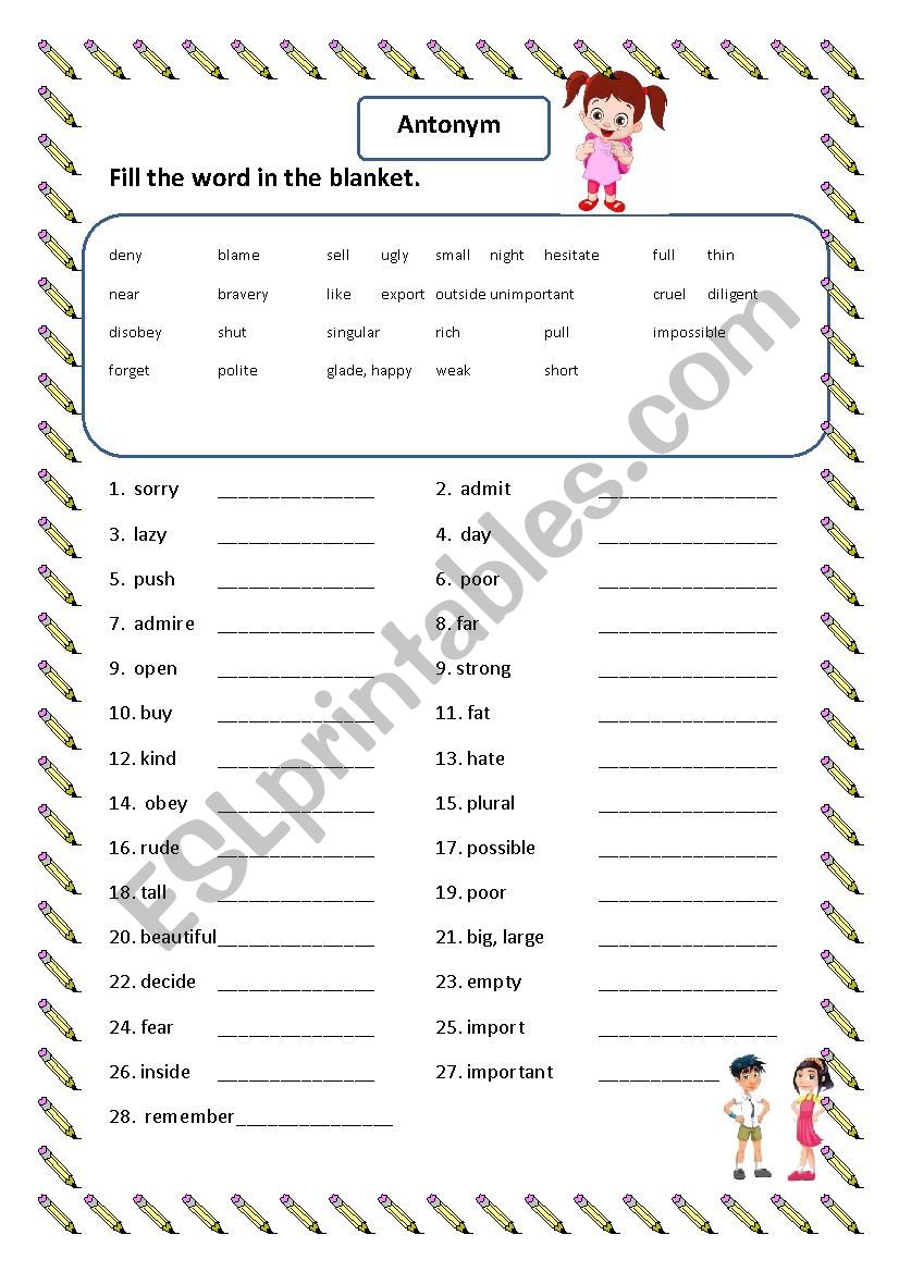 Antonym worksheet