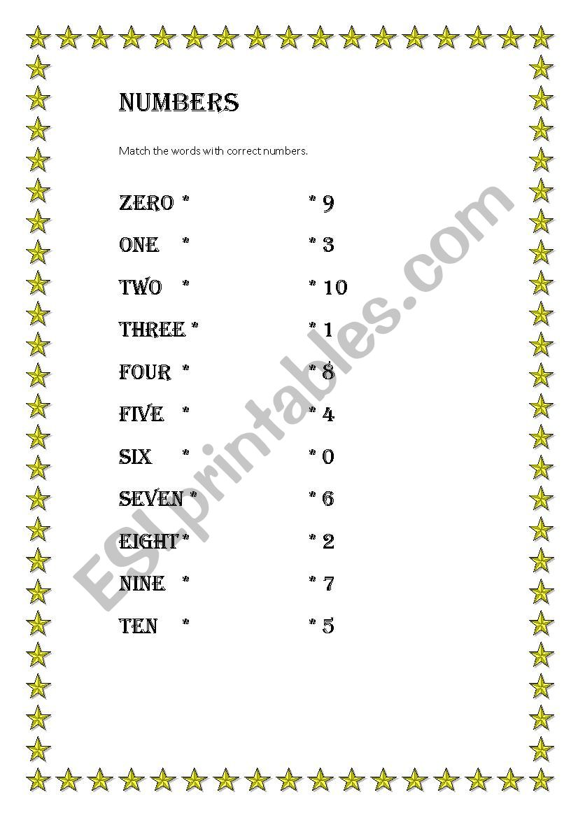 Numbers from 0 to 10 worksheet