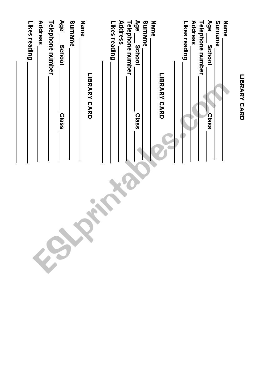 Library card worksheet