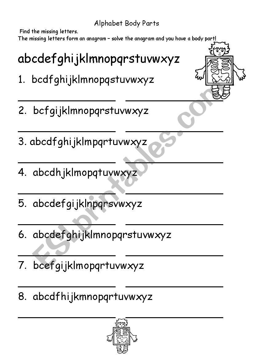 Alphabet body parts worksheet