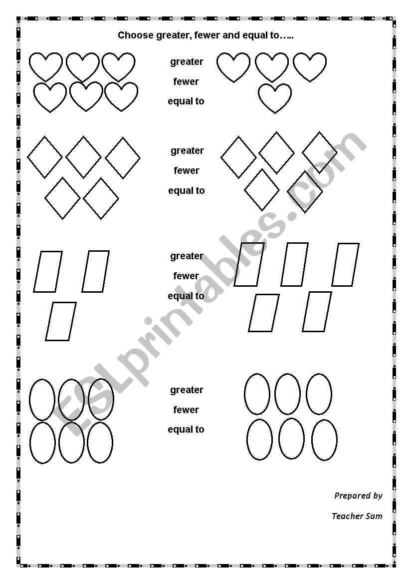 greater,fewer,equal to worksheet