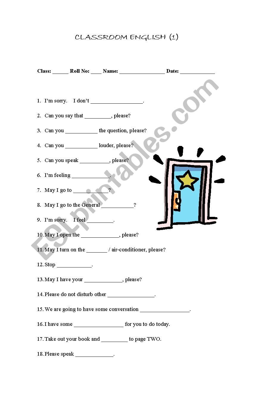 Classroom Language worksheet