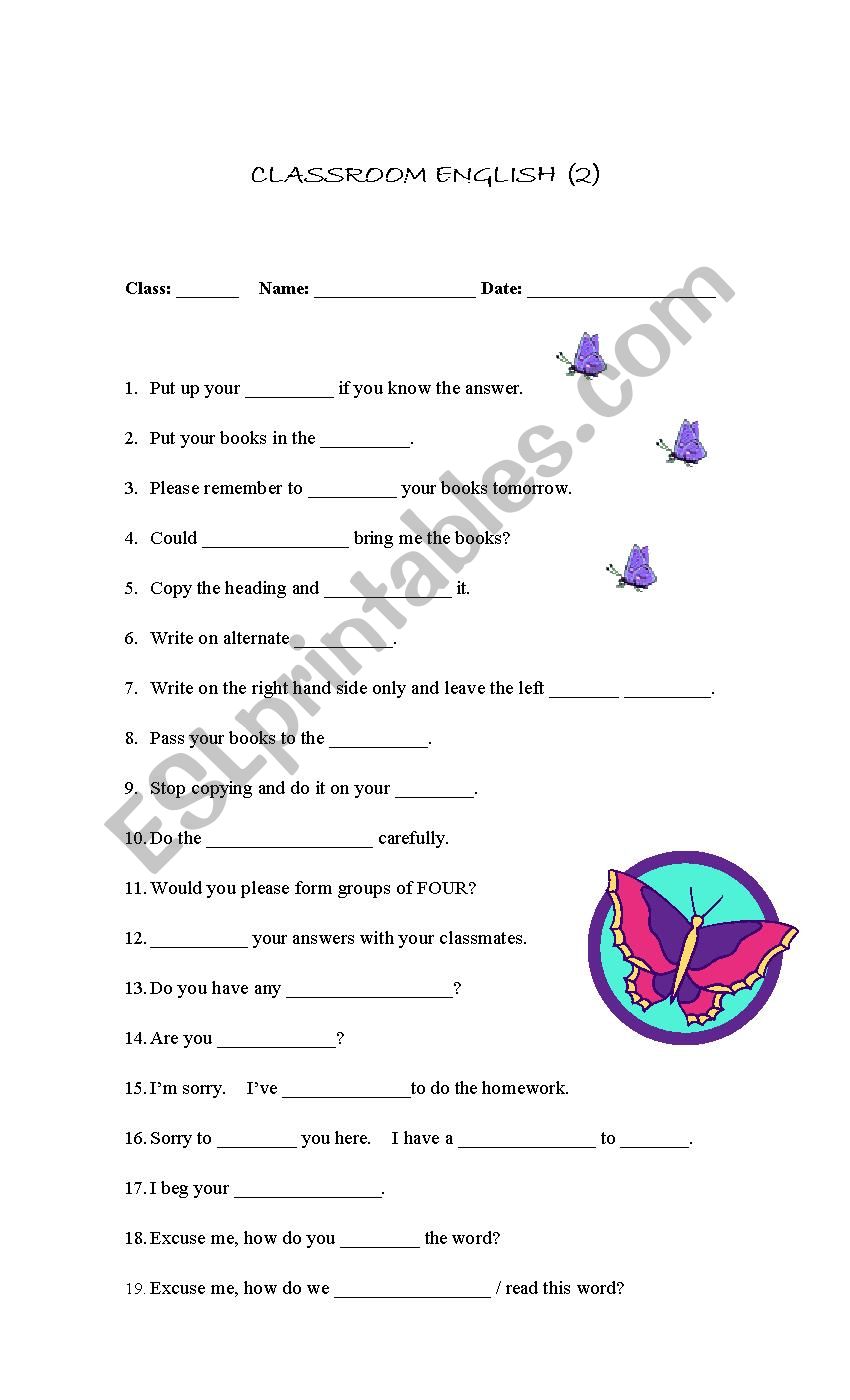 Classroom Language 2 worksheet