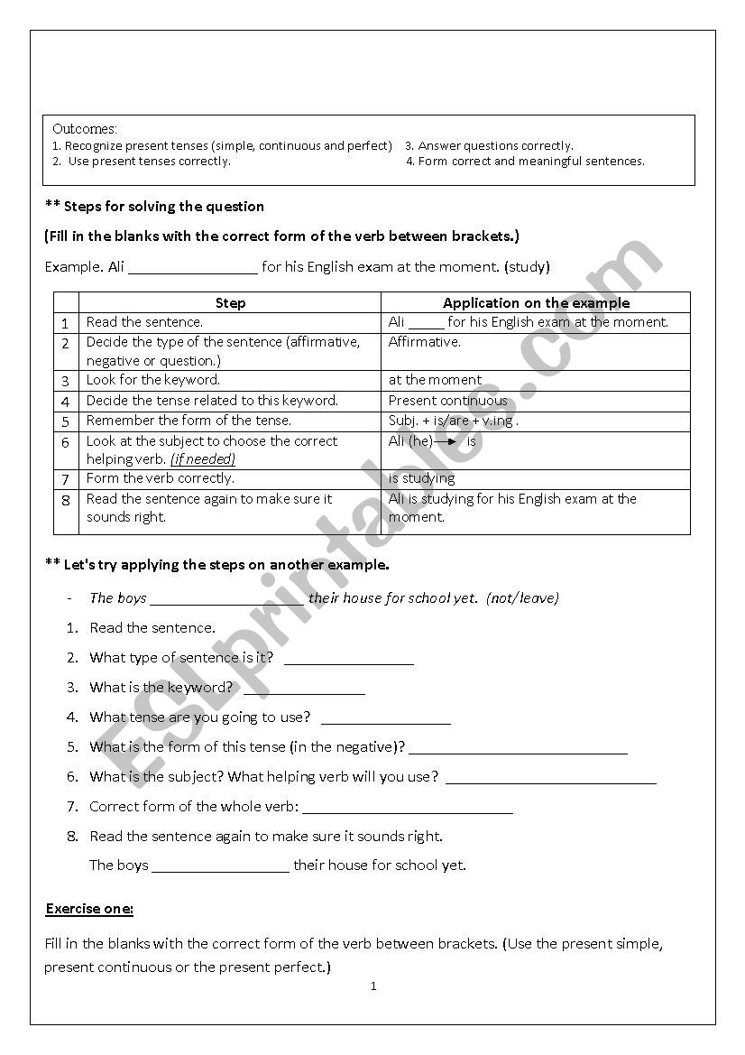 Present tenses worksheet