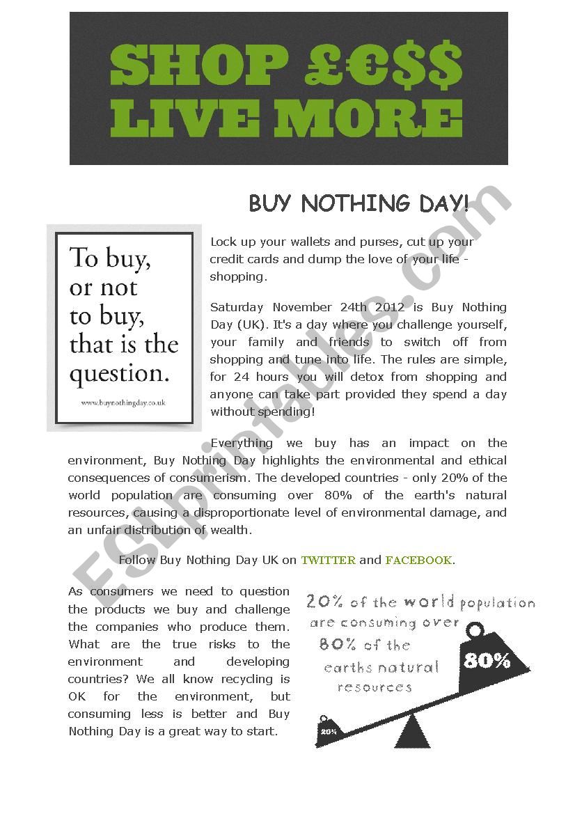 Buy Nothing Day worksheet