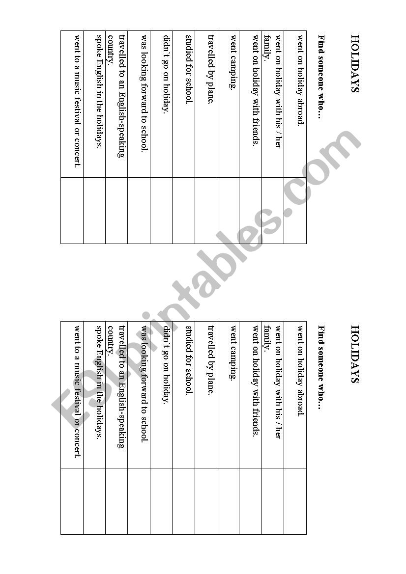 Holidays worksheet