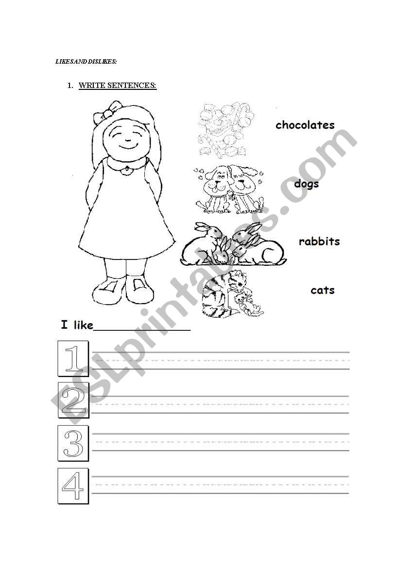 Likes and Dislikes worksheet