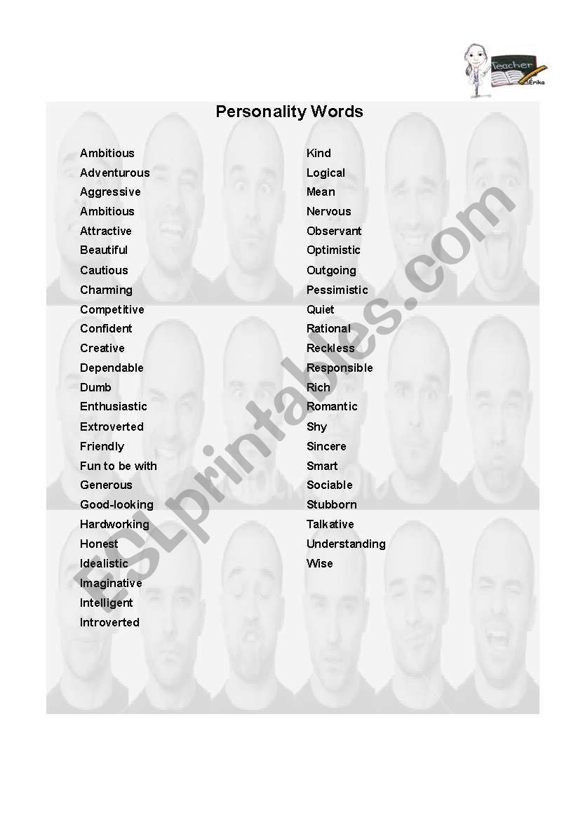 Personality Words worksheet