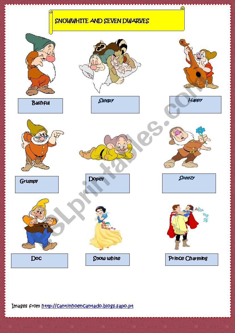 Snowwhite and seven Dwarves worksheet