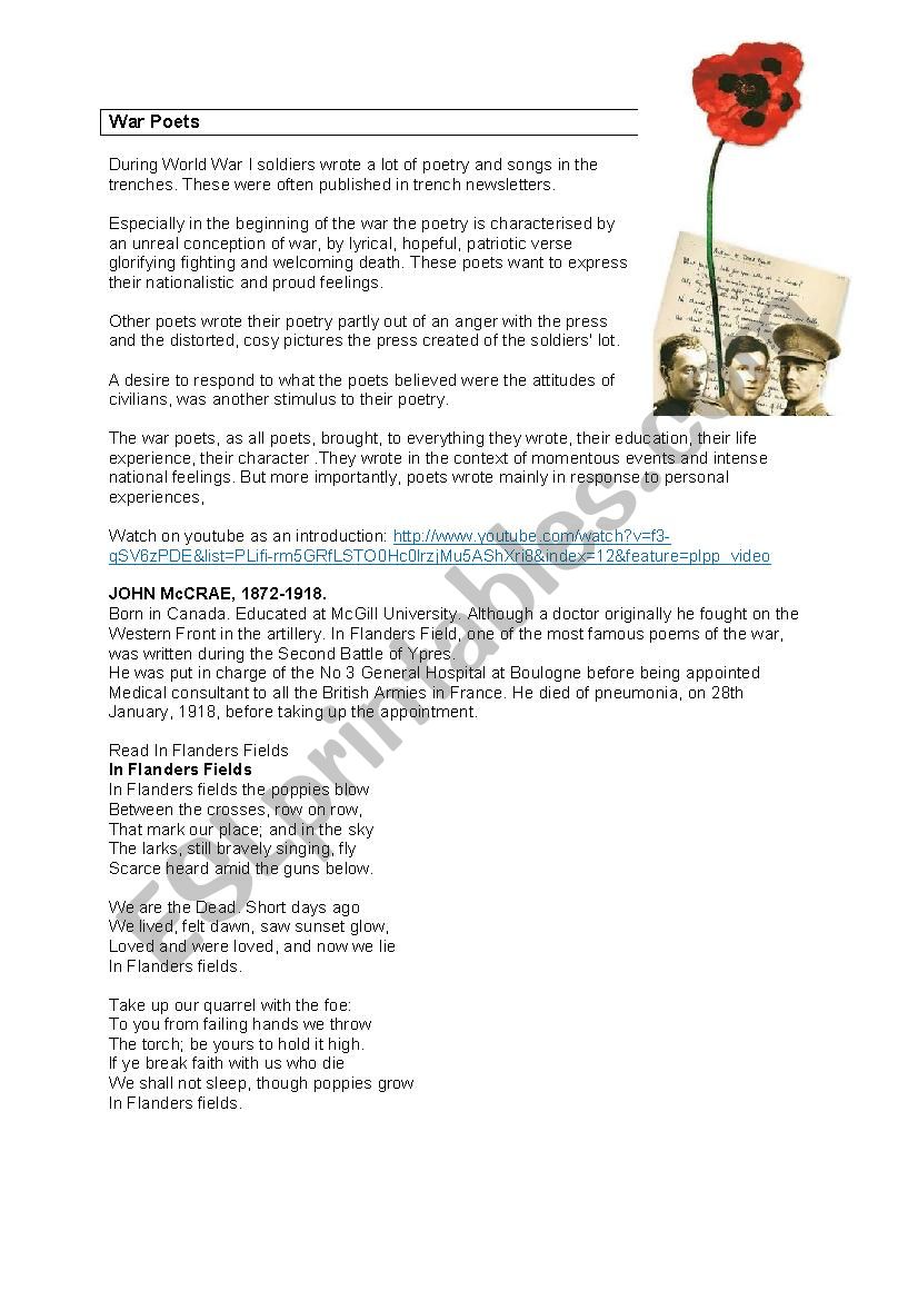 War Poets worksheet