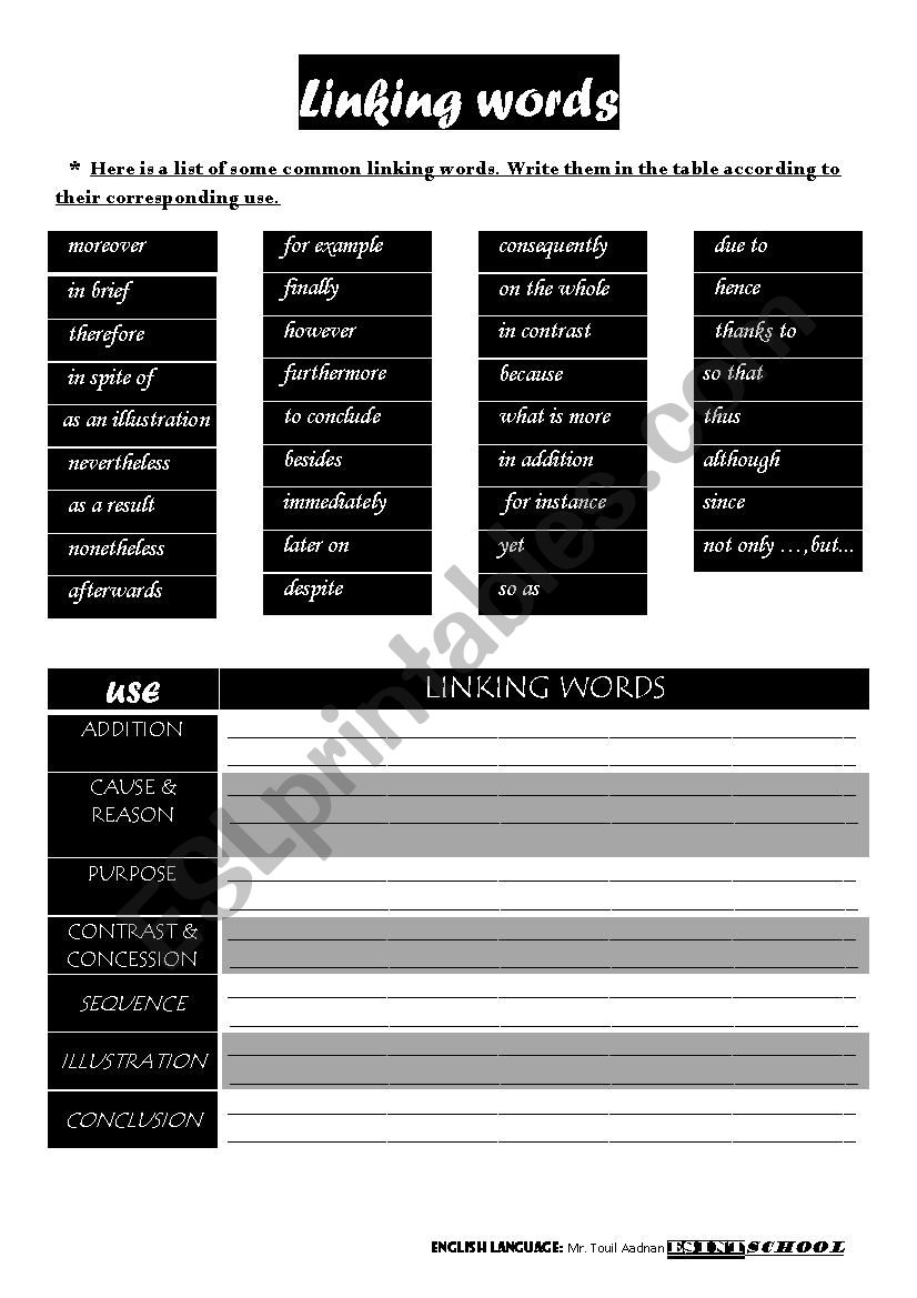 linking words of concession, purpose, cause and effect ...