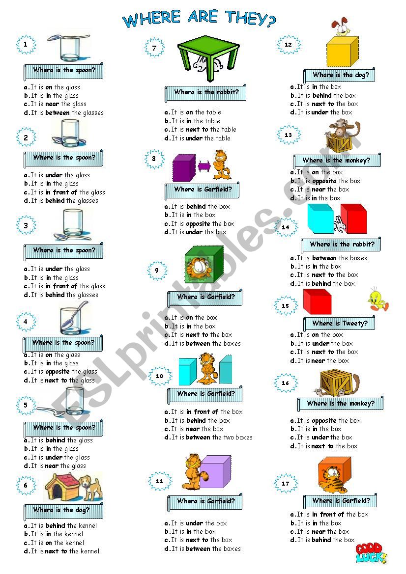 PREPOSITIONS OF PLACE worksheet