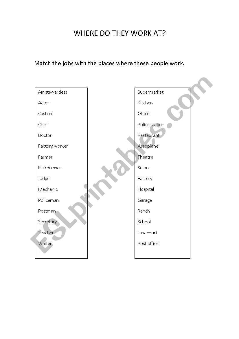WHERE DO THEY WORK AT? worksheet