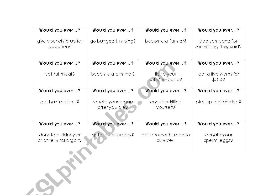 Conversation Cards worksheet