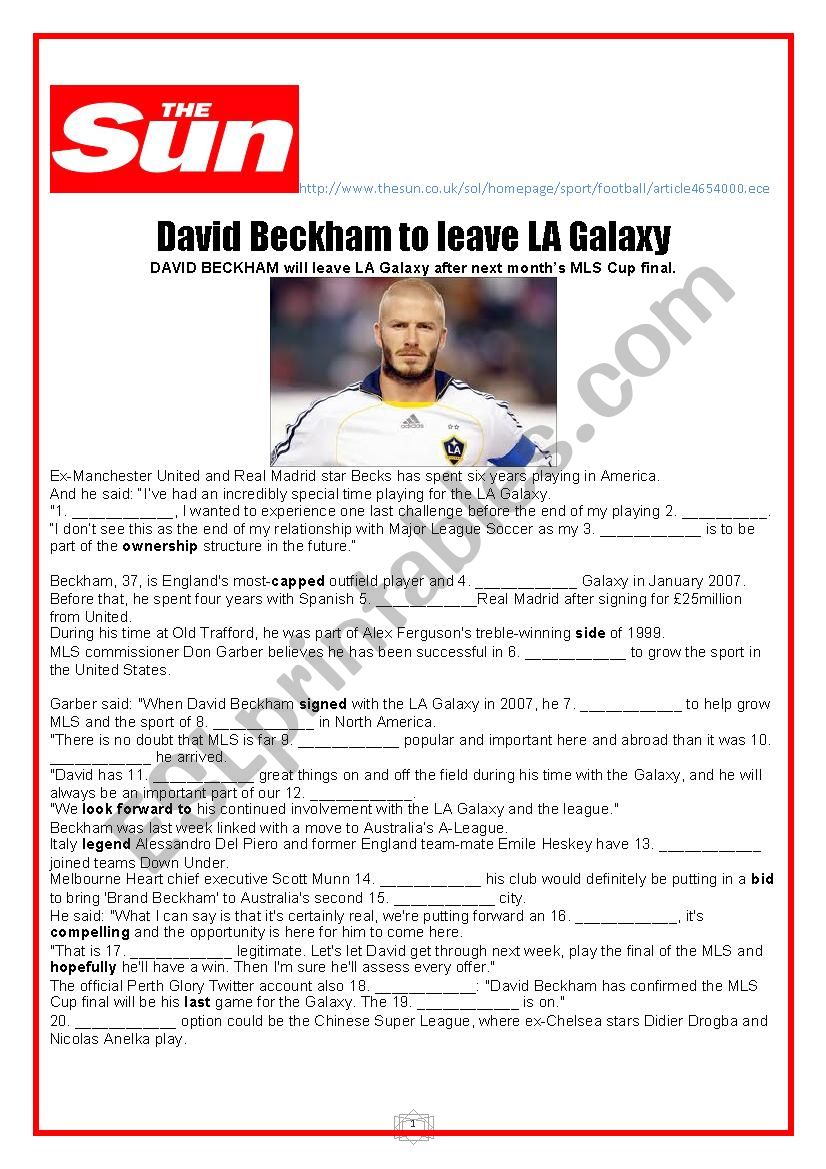 David Beckham to leave LA Galaxy (WITH KEY)