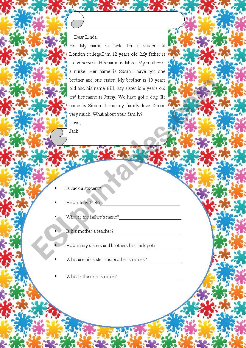 A Letter to Linda:) worksheet