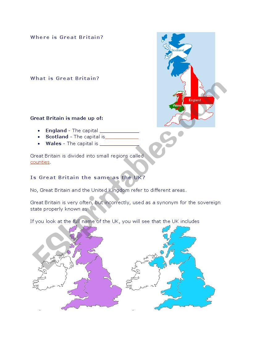 Great Britain worksheet