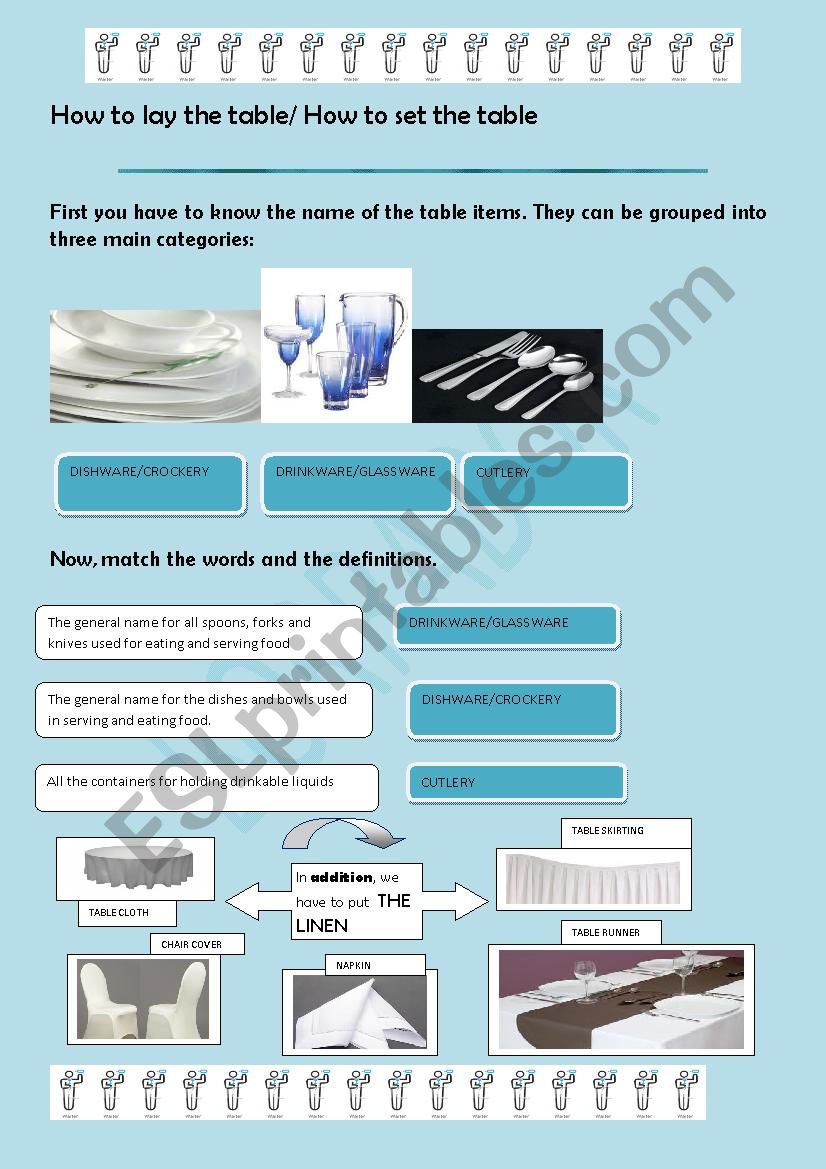 How to lay the table worksheet