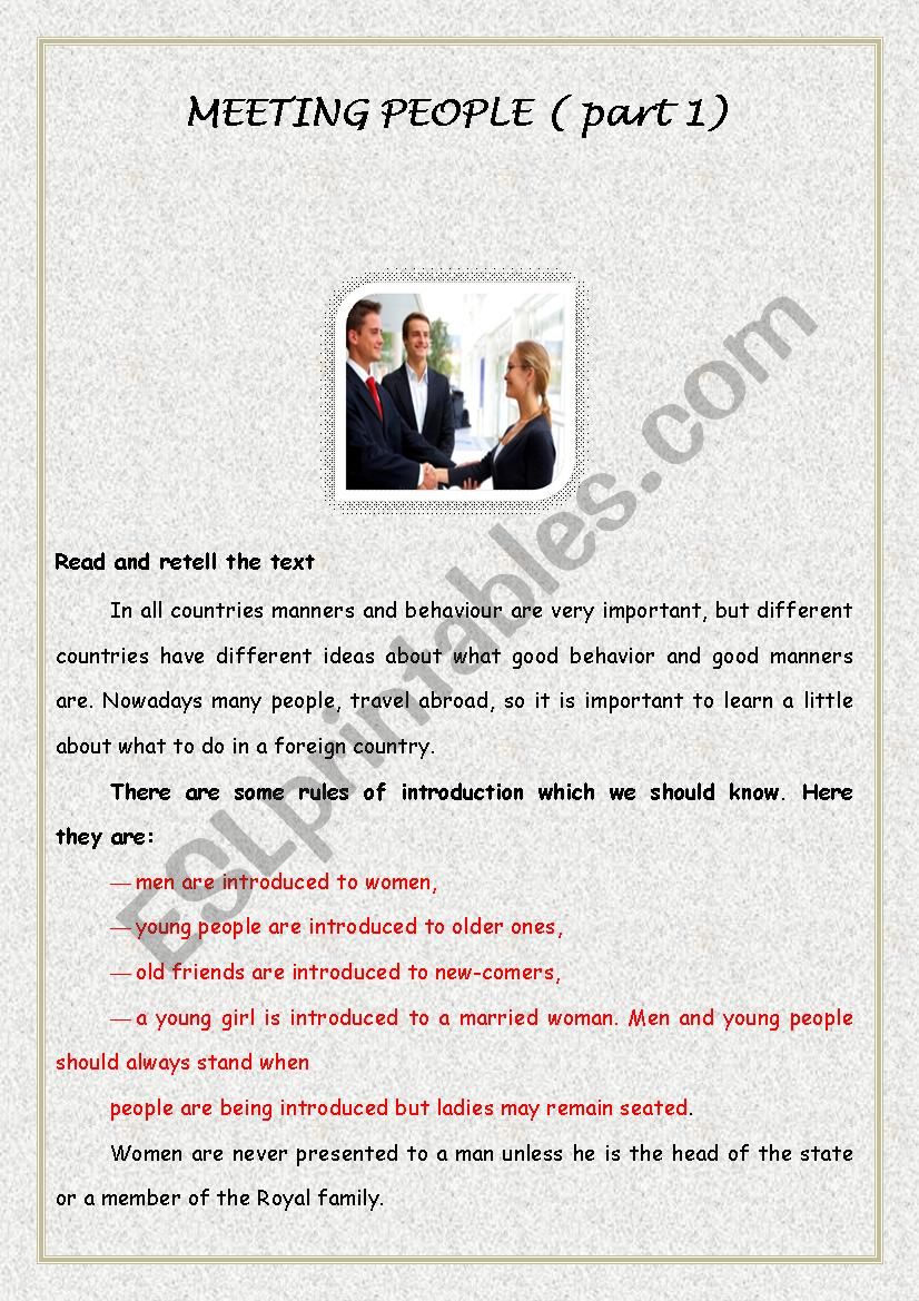 Meeting people ( part 1) worksheet