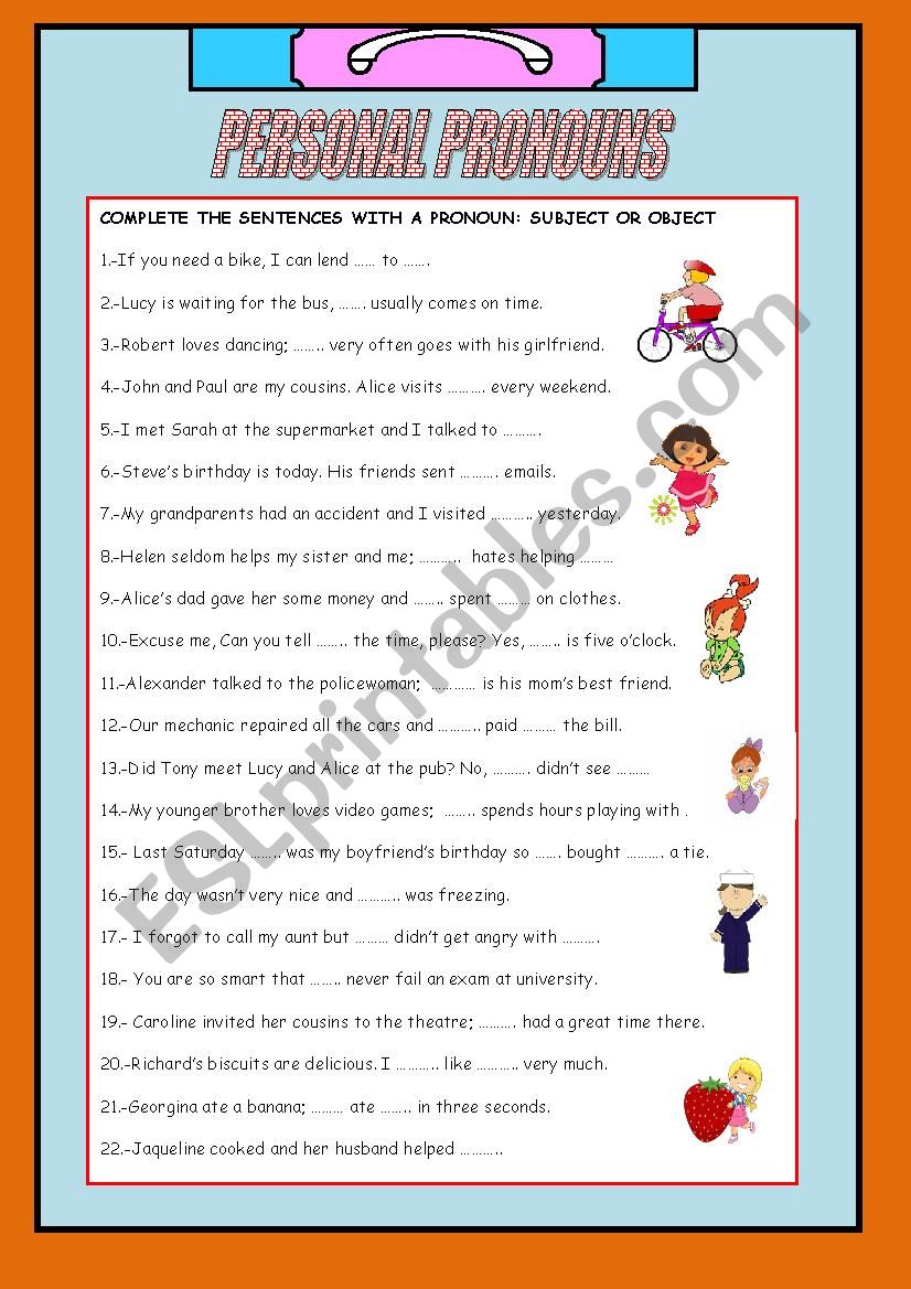 PERSONAL PRONOUNS worksheet