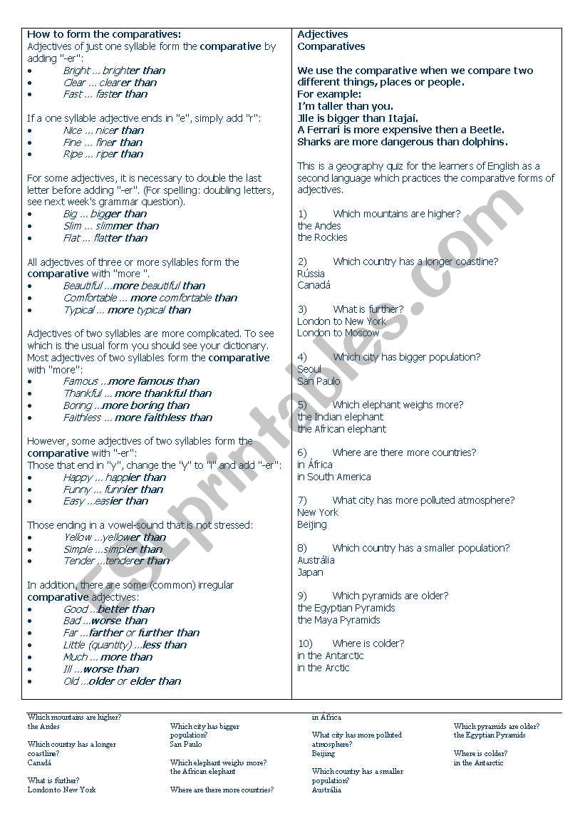 comparatives worksheet