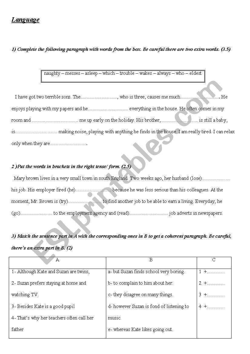 language practice worksheet