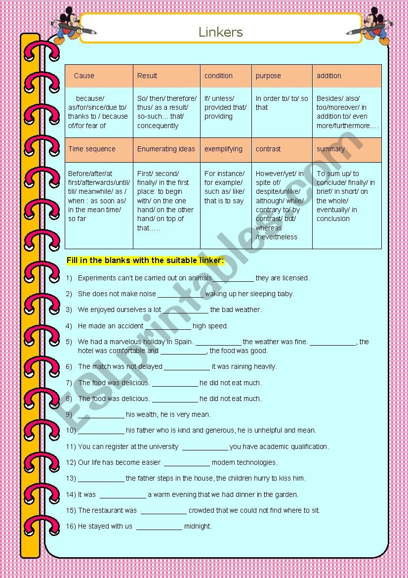 linkers  worksheet