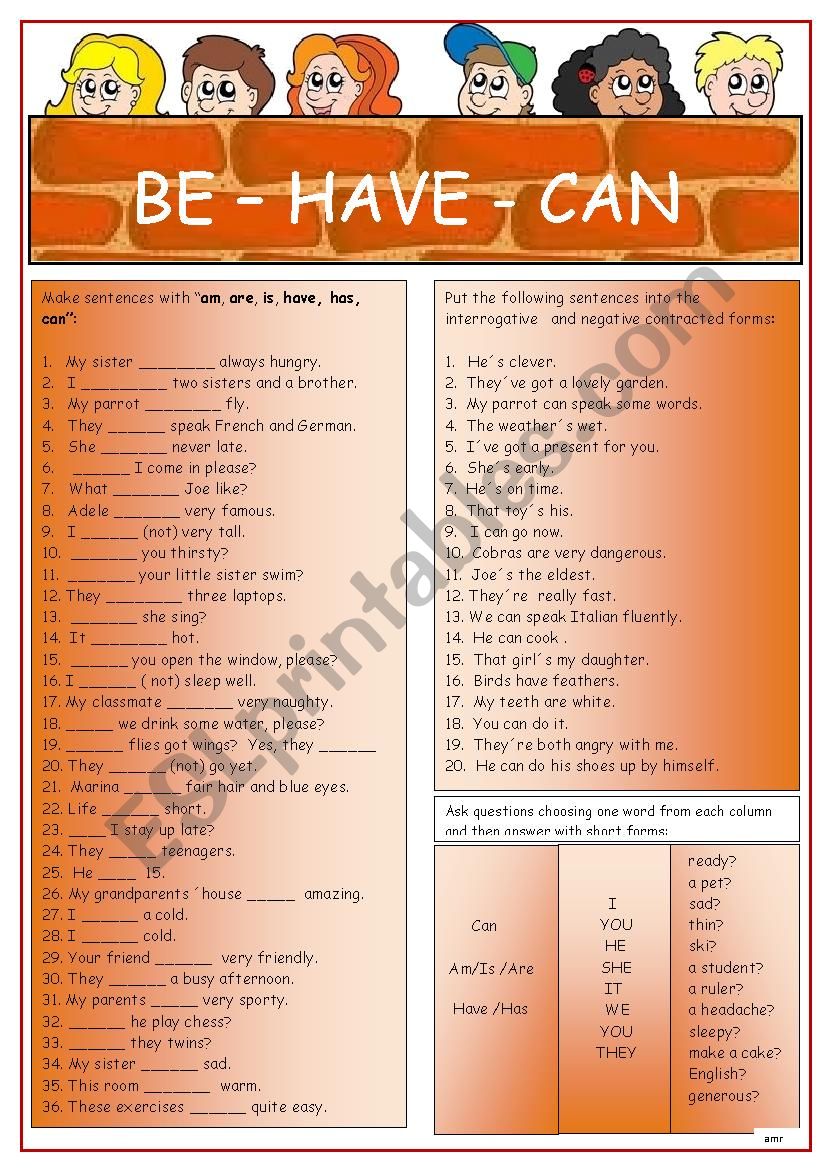 BE - HAVE - CAN worksheet