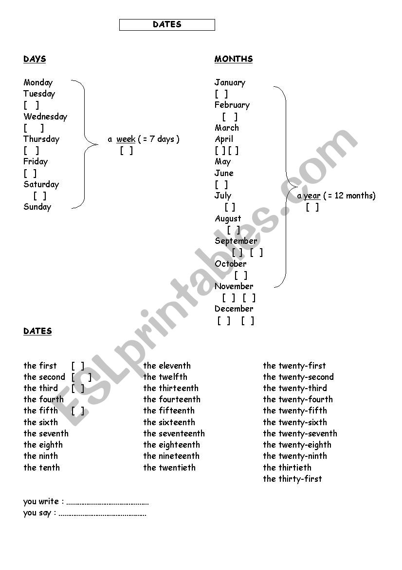 DATES worksheet