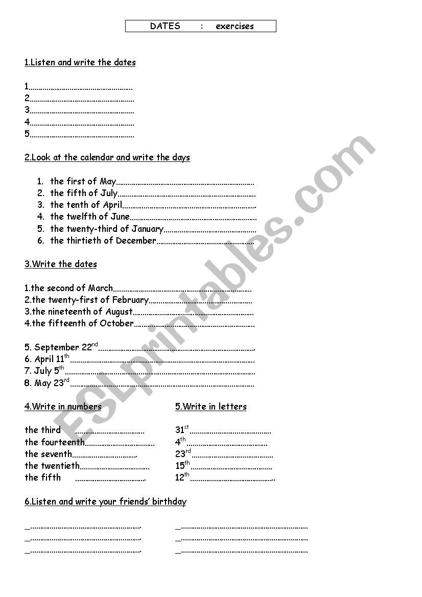 DATES worksheet