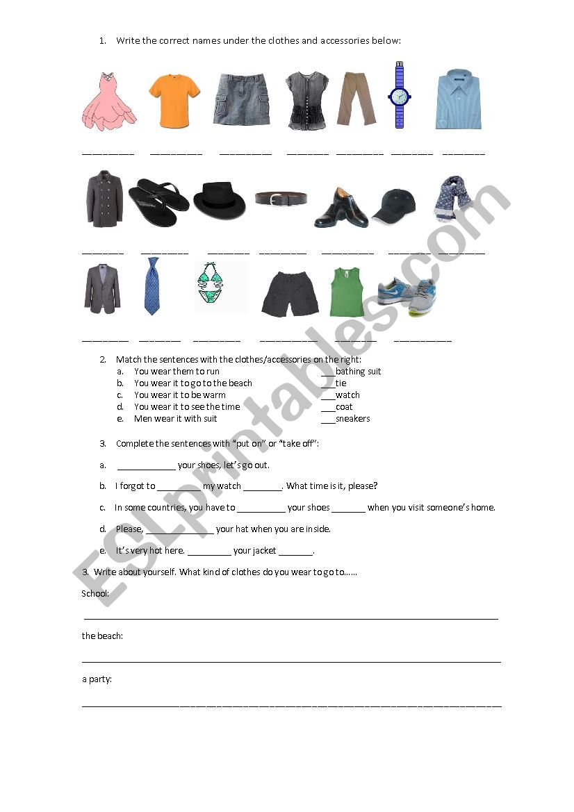 kinds of clothes worksheet